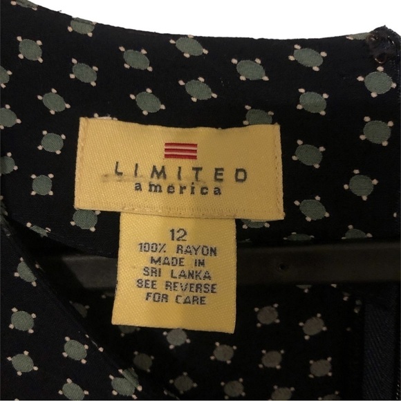 90's Limited America Navy with Pale Green Geo Print Cap Sleeved Maxi Dress Sz 12 - Picture 3 of 8
